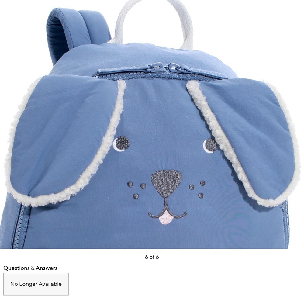 Pottery Barn Kids Blue and Cream Puppy Colby Critter Backpack